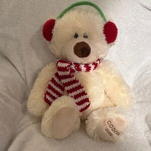 Vintage Godiva Cream Teddy Bear 2006 with Red and Green Accents